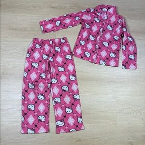 Sanrio Pink Hello Kitty Button Up 2 Piece Pajama Set size small 6